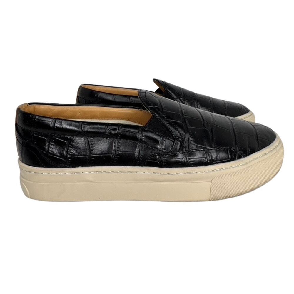Soludos Leather Embossed Croc Bondi Platform Sneakers Black Womens 8.5